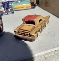 Vintage Cuban Folk Art Chevrolet 57 Chevy Handmade Wooden Toy Car
