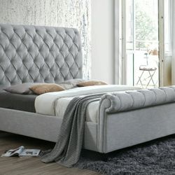Kate Gray Upholstered King Sleigh Platform Bed

