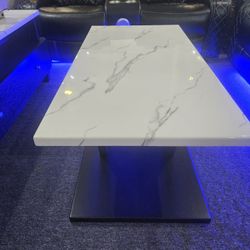 Brand New White Faux Marble Coffee Table (47.8" X 23.8" X 18.3"H)
