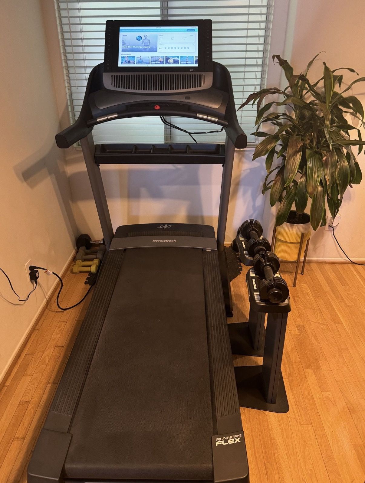 Nordic Track Commercial 2950 Treadmill With Interchangeable Hand Weights.