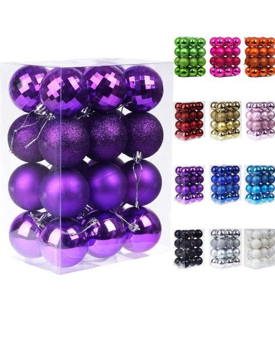 Emopeak 24Pcs Christmas Balls Ornaments for Xmas Christmas Tree - 4 Style Shatterproof Christmas Tree Decorations Hanging Ball for Holiday Wedding Par