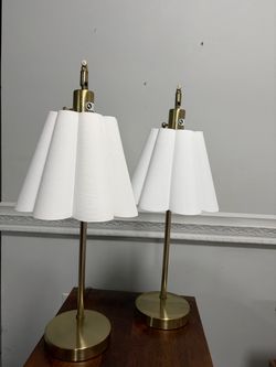 Pair of Brass Table Lamps with White Shades