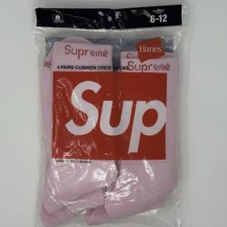 Supreme Hanes Crew Socks (4 Pack) Pink