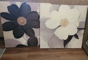 Large Floral Canvas Wall Art Set of 2