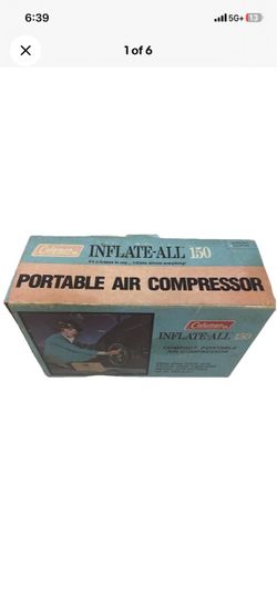 Vintage Coleman Inflate-All 150 Portable Air Compressor w/ Case Tested Working