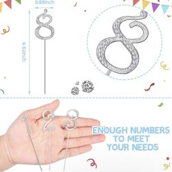 Silver Rhinestone Cake Toppers Numbers 0-9