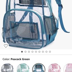 MIRLEWAIY Large Clear PVC Transparent School Backpack Durable See Through Bag Daypack Heavy Duty for Stadium, Security check, Traveling, Peacock Green