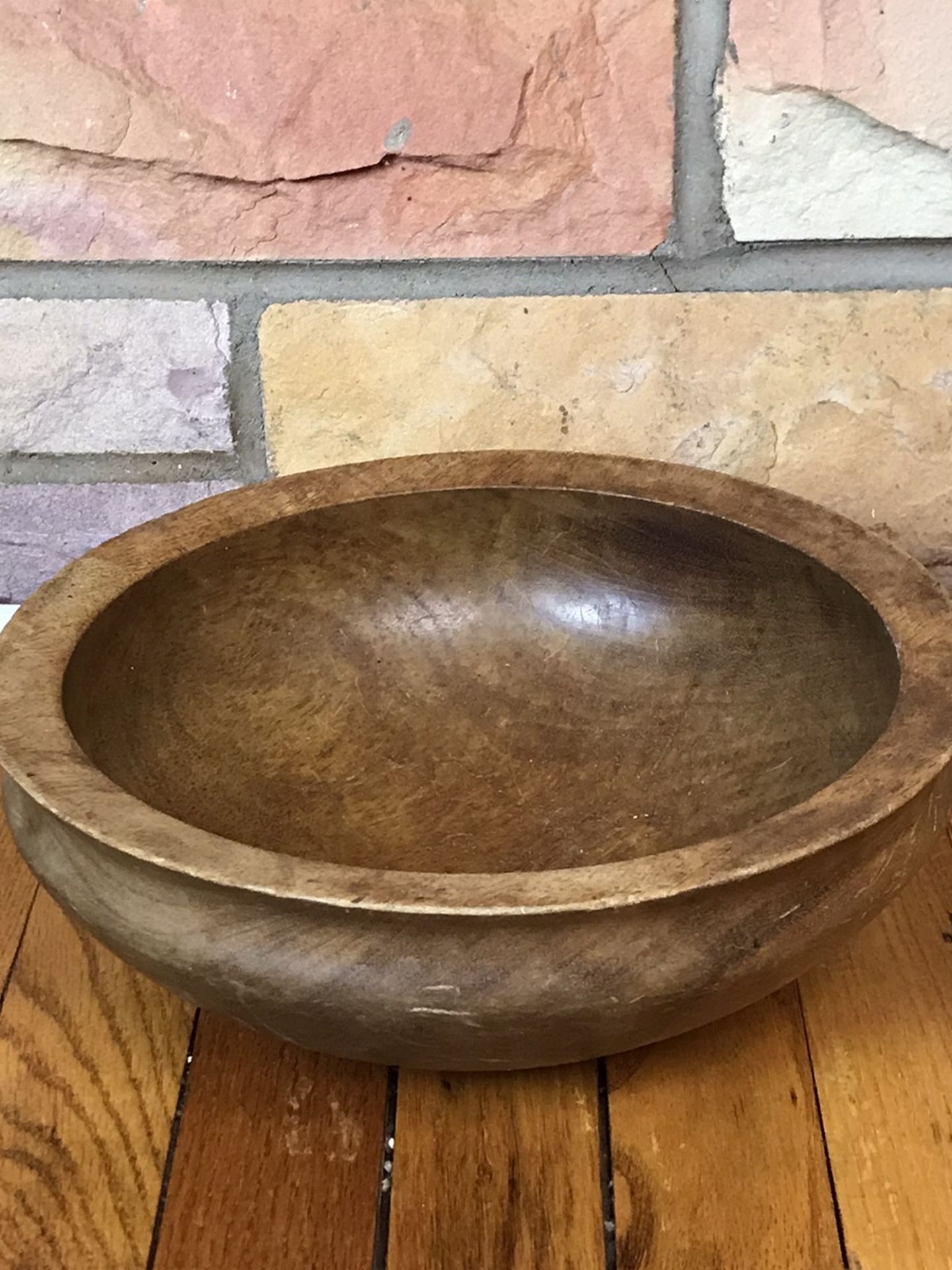 Vintage Round Wood Dough Salad Serving Bowl 11” X 3” Deep Rustic Farmhouse