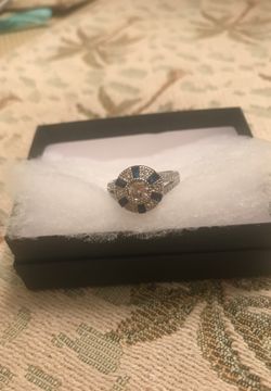 Dark Blue and White Crystal Flower Ring