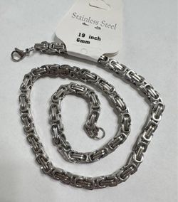 NEW Heavy Stainless Steel Byzantine Chain Necklace 19 inch 6mm – Silver Tone