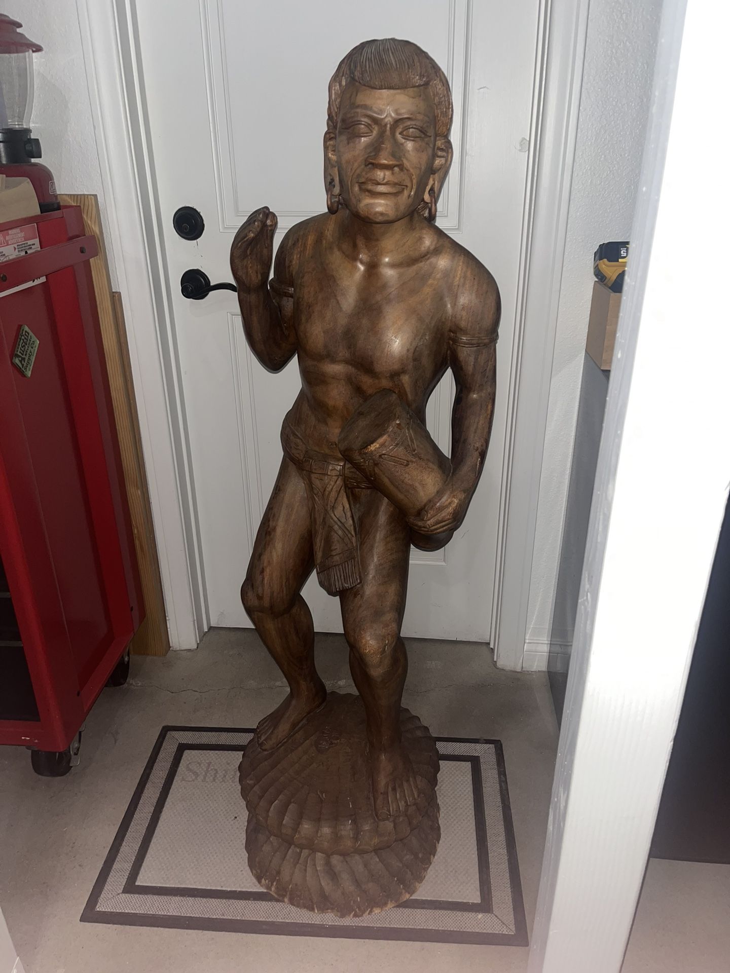 Hand Carved Tiki Wooden Warrior 4 feet