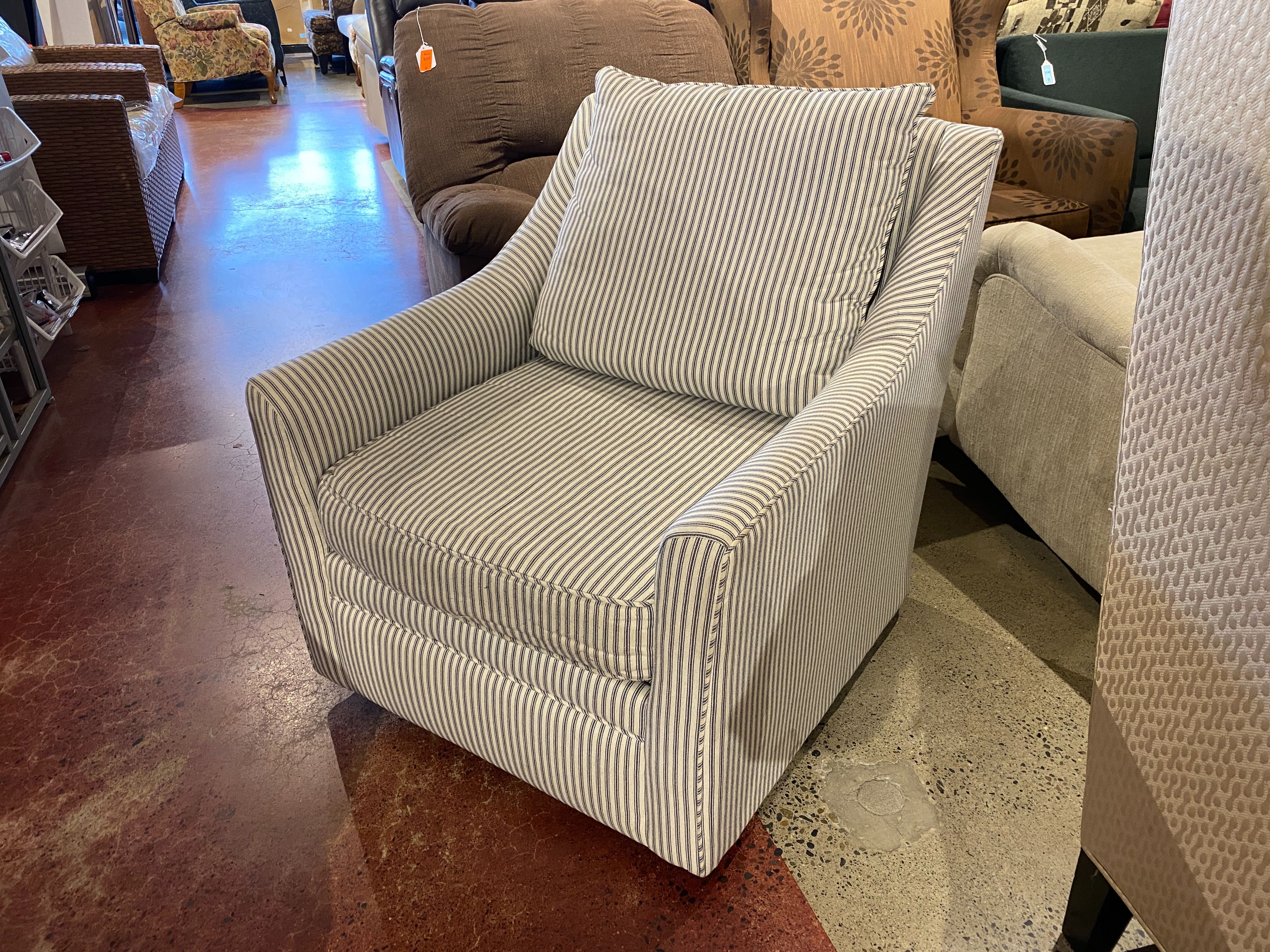 White and Blue Striped Swivel Chair