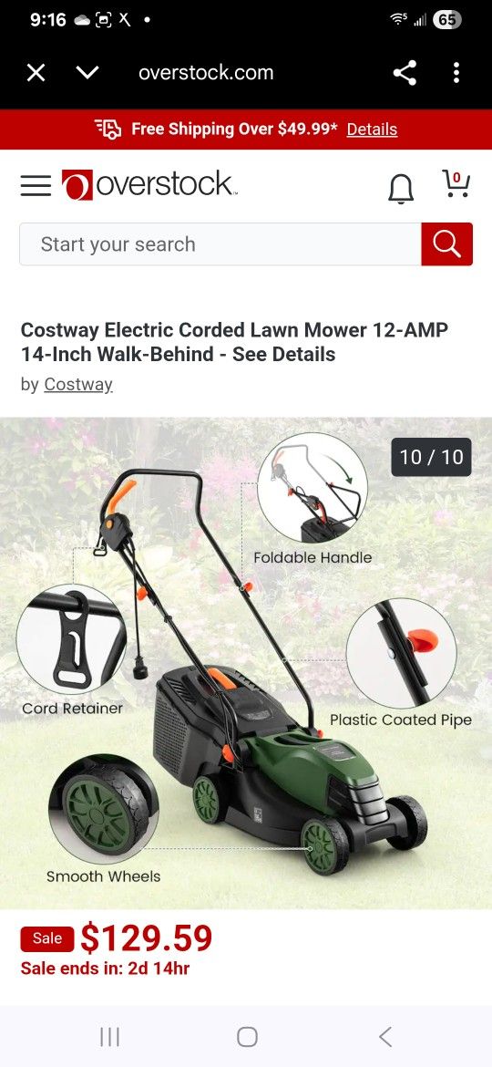 Costway Electric Corded Lawn Mower 12-AMP 14-Inch Walk-Behind