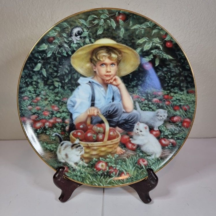 1988 RECO Under The Apple Tree Barefoot Children Plate Sandra Kuck Artist Signed
