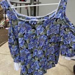 Purple And Blue Flowers Blouse