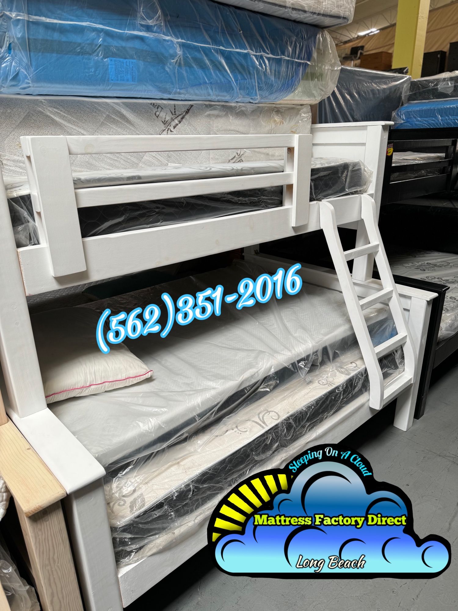 Twin Full White Bunk Bed With Mattresses New