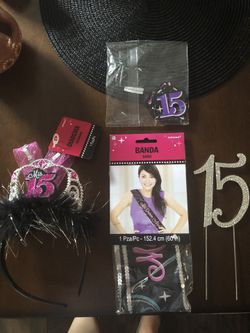 Mis Quince Sash, Confetti, Crown and Cake Topper