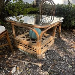 Glass Top Rattan Vintage Coffee Table 