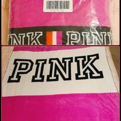 NEW IN PACKAGE VICTORIA'S SECRET PINK LOGO PLUSH NEON HOT PINK BEDDING THROW BLANKET SHEET BED COVER COUCH ROOM DECOR