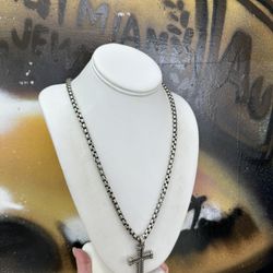 CHAIN AND CROSS CHARM STERLING SILVER 