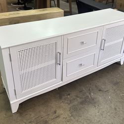 new assembled TV Console, Bright White and silver Modern Media Console with 2 drawers 2 Doors Storage, for Living Room Furniture, Large TV Stand