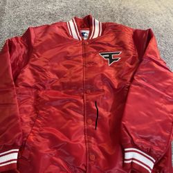 Faze Clan X Starter Red Satin Varsity Jacket med
