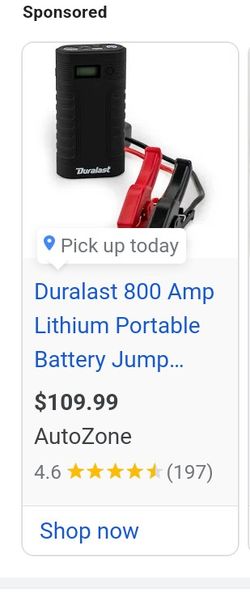 Duralast 800 amp lithium portable battery jump sale starter