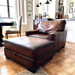 Pottery Barn Leather Chair with Ottoman