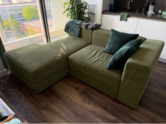 Modern Green Corduroy Sectional Sofa with Storage (Like New)