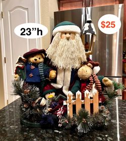 Vintage Santa , Teddy, Penguin and Reindeer Christmas Decor. Indoors or Outdoors.