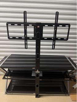 Wide Glass Tv Stand With 3 Black Tempered Glass Shelves