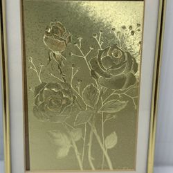 Manifestations Optical Illusionary Art Gold Foil Roses & Butterflies 8x10 Set
