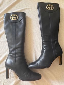 Gucci Lifford Black Lather knee-high boots