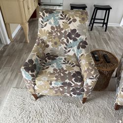 2 Floral Arm Chairs W/ 1 Ottoman