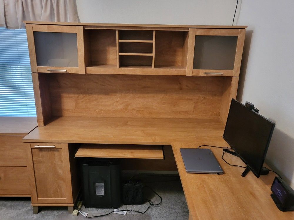 Corner Desk W/ Hutch, Bookcase, File Cabimet