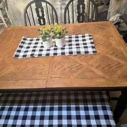 Black Rustic Farmhouse Style Dining Set with 4 Chairs & Bench 
