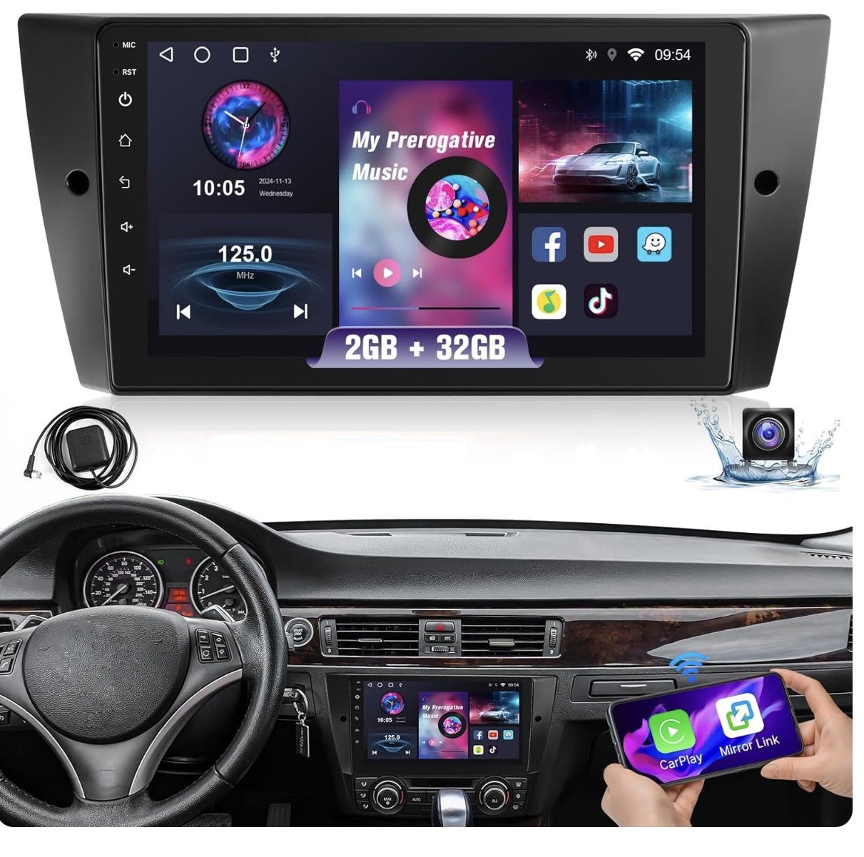 Leadfan Car Radio for BMW 3 Series 328i 335i 325i 2005-2011 Stereo Wireless Carplay Android Auto, 9" IPS Touch Screen for BMW E90 E91 E92 E93 Stereo w