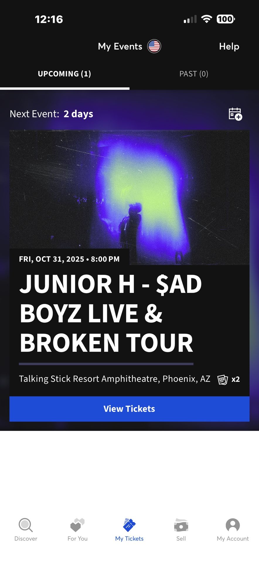 2 Tickets For Junior H Concert