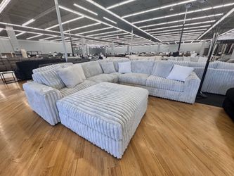 L-Shaped Grey Corduroy Sectional