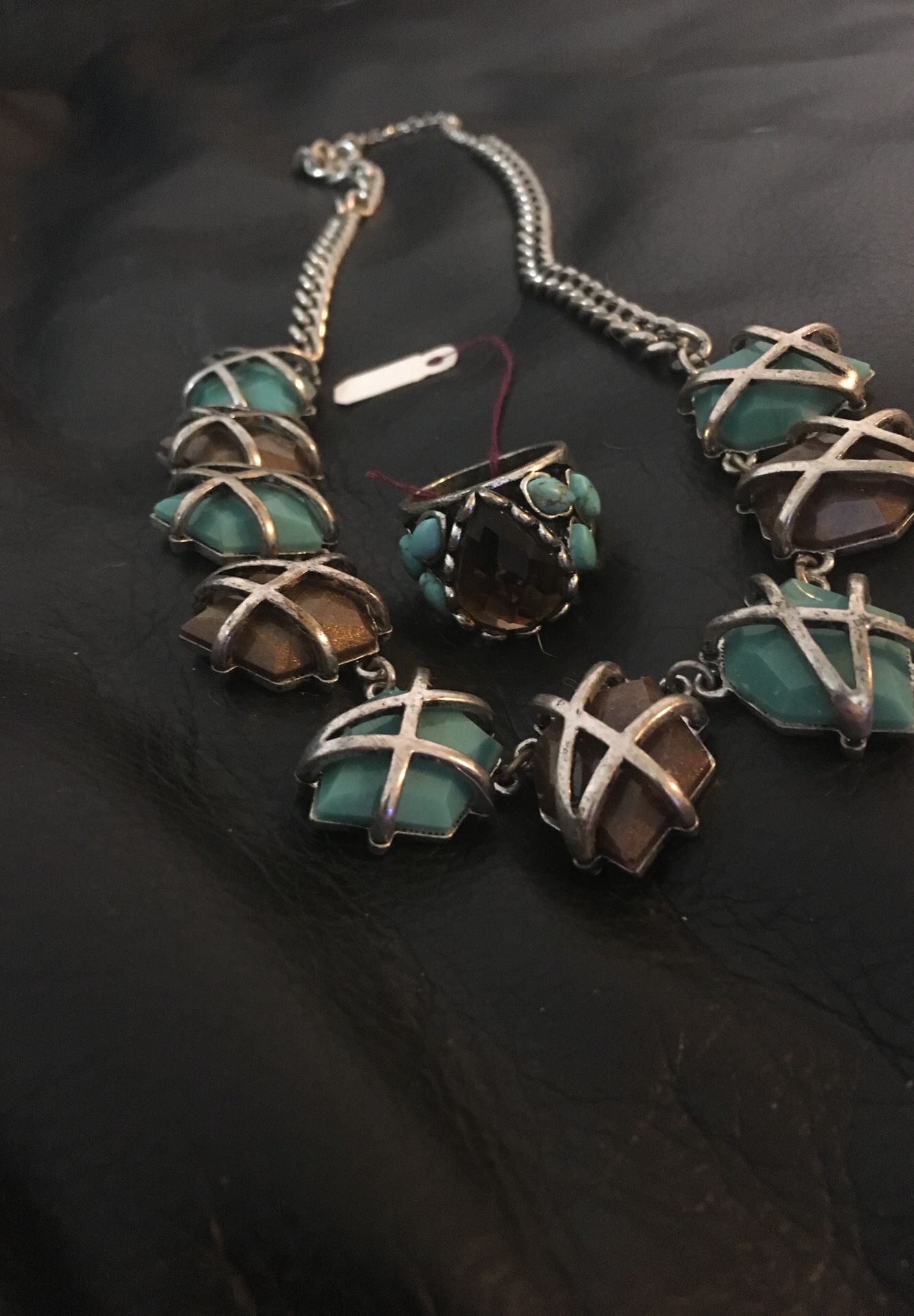 925 sterling marked ring with turquoise/ necklace set