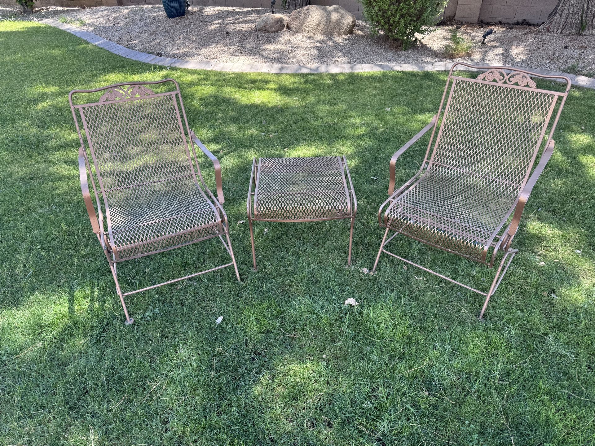 Wrought Iron Rocking Chairs And Side Table