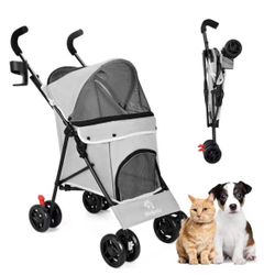 Wedyvko 4 Wheel Pet Dog Stroller Foldable Carrier Strolling Cart for Small Medium Dog Cat,Gray