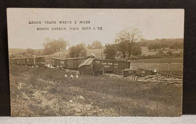 RPPC Real Picture Photo Postcard 1913 Train Wreck Grand Trunk Railroad Antique Vintage Michigan History Americana Memorabilia Photos 
