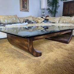 Stunning Vintage Coffee Table with Sculpted Hardwood Base 