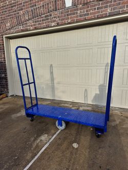 U BOAT COMMERCIAL SOLID STEEL ROYAL BLUE DIAMOND PLATE PLATFORM ROLLING PUSH CARTS REMOVABLE HAND RAILS 