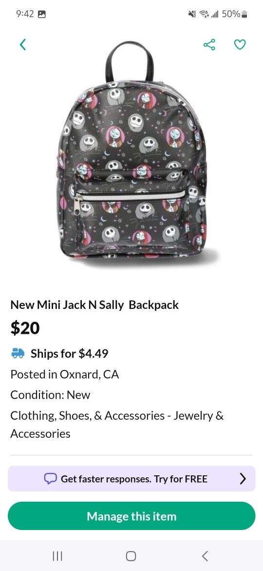 New Mini Backpack Jack And Sally