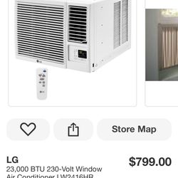LG 23,000 BTU 230-Volt Window Air Conditioner LW2416HR with Cool, Heat and Remote in White