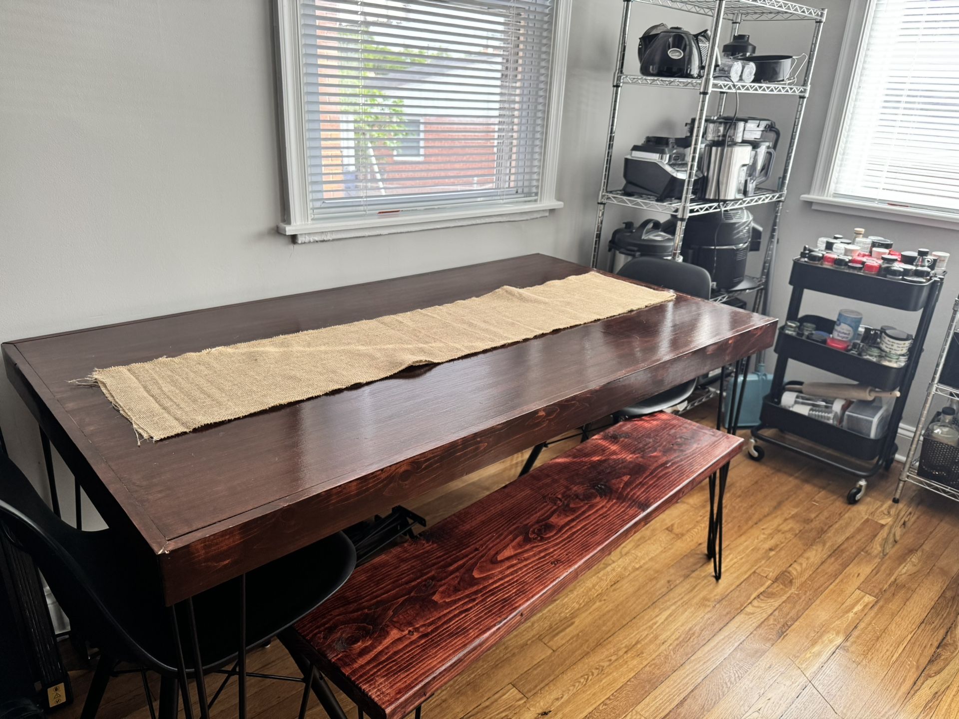 Solid Wood Dining Table with Bench