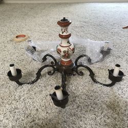 6 lights antique vintage chandelier 22” diameter with 3 extra shades.