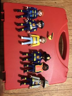 1997 Playmobil firemen and police rescue with carrying case